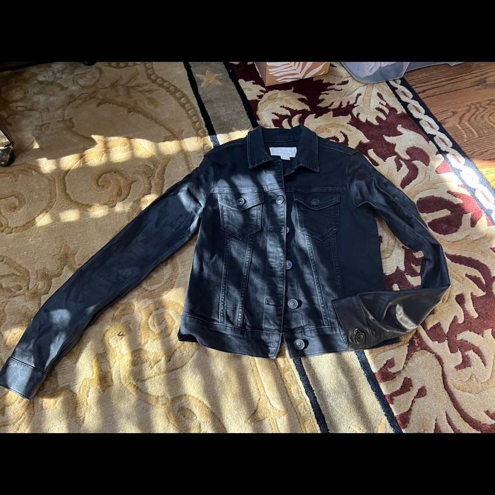 AllSaints Heyward Jacket Size 4 Black Jean and Leather great shape!!!